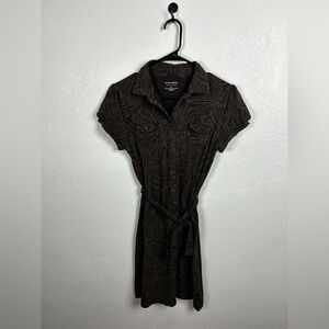 Sonoma Women’s Brown Leaf Print Shirt Dress Short Sleeve Sz M  Tropical Casual